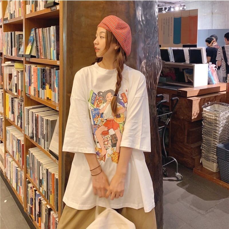 ルーズ 切り替え オシャレ度満点 プリント Tシャツ カットソー＜S-3459＞