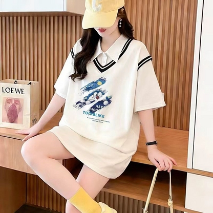 偽二枚 シンプル 体型カバー カジュアル Tシャツ S-13261