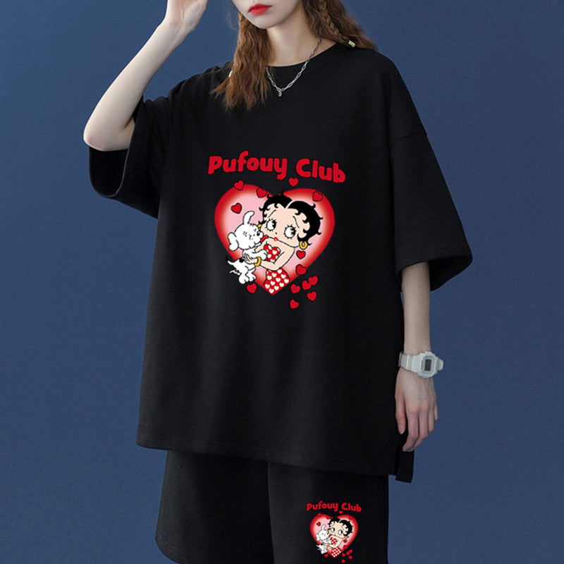 今季トレンド プリント Tシャツ & ショーツ セットアップ S-13235