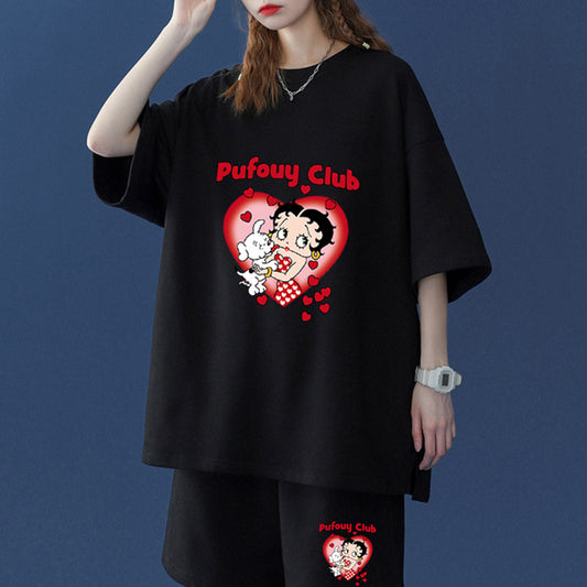 今季トレンド プリント Tシャツ & ショーツ セットアップ S-13235