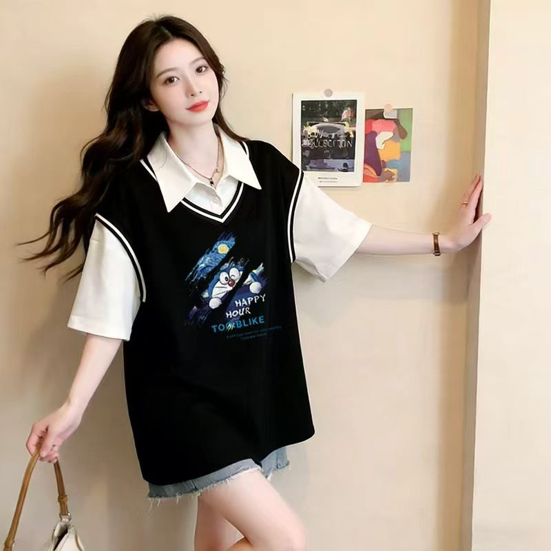 偽二枚 シンプル 体型カバー カジュアル Tシャツ S-13261