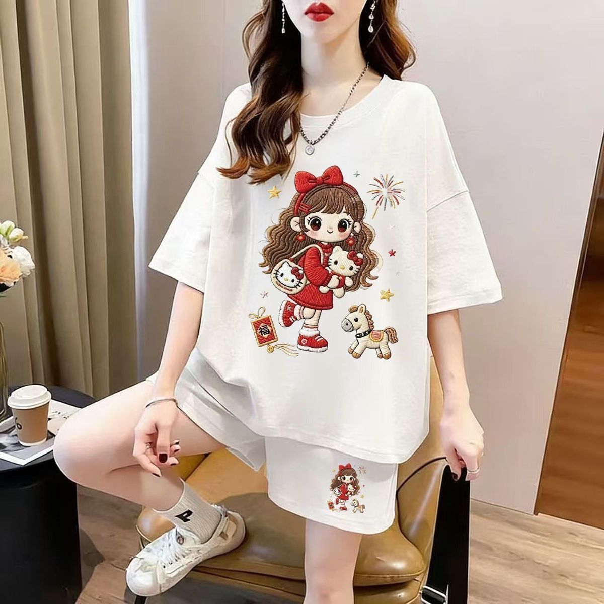 売れ筋 プリント Tシャツ & ショーツ セットアップ S-13244