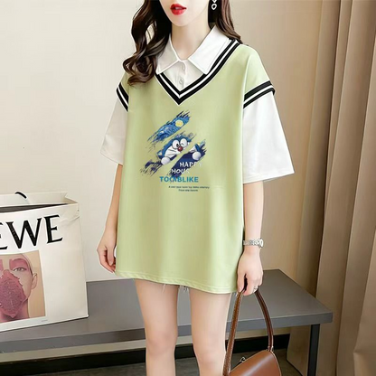 偽二枚 シンプル 体型カバー カジュアル Tシャツ S-13261