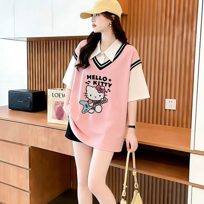 偽二枚 カジュアル プリント シンプル Tシャツ S-13260