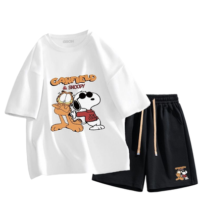 男女兼用 シンプル プリント Tシャツ & ショーツ セットアップ S-13264