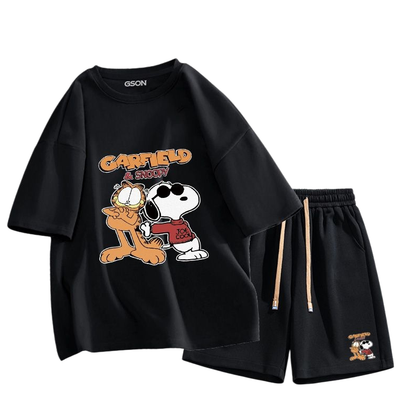 男女兼用 シンプル プリント Tシャツ & ショーツ セットアップ S-13264