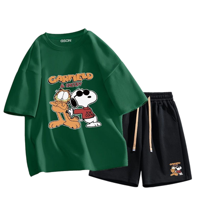 男女兼用 シンプル プリント Tシャツ & ショーツ セットアップ S-13264