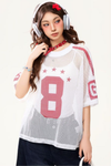 透け感 メッシュ 星柄 プリント Tシャツ S-80003