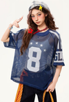 透け感 メッシュ 星柄 プリント Tシャツ S-80003