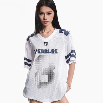 通気メッシュ 袖2本ライン Vネック Tシャツ S-80004