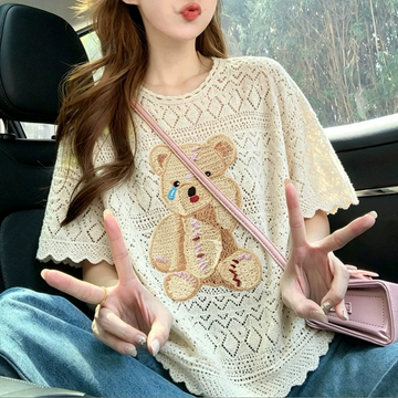 透かし編み ゆったり オーバーサイズ ニット Tシャツ  S-80010