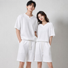 無地 シワ生地 カップル Tシャツ & ショーツ セットアップ  S-80017
