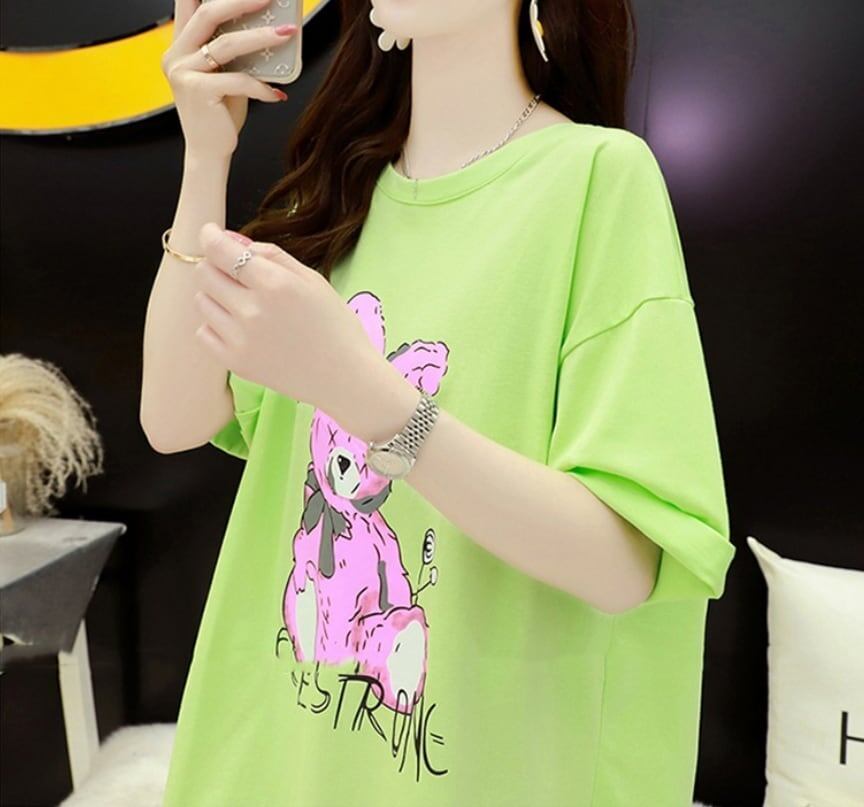 背中開きルーズオールマッチミドル丈ラウンドネック半袖Tシャツ<S-3027>
