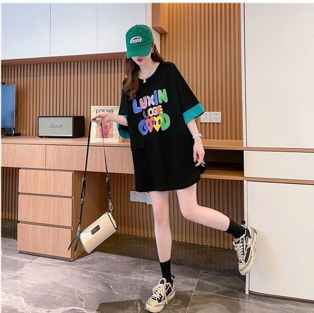 絶対欲しい プリント ラウンドネック 切り替え 全2色 半袖Tシャツ ＜S-8672＞