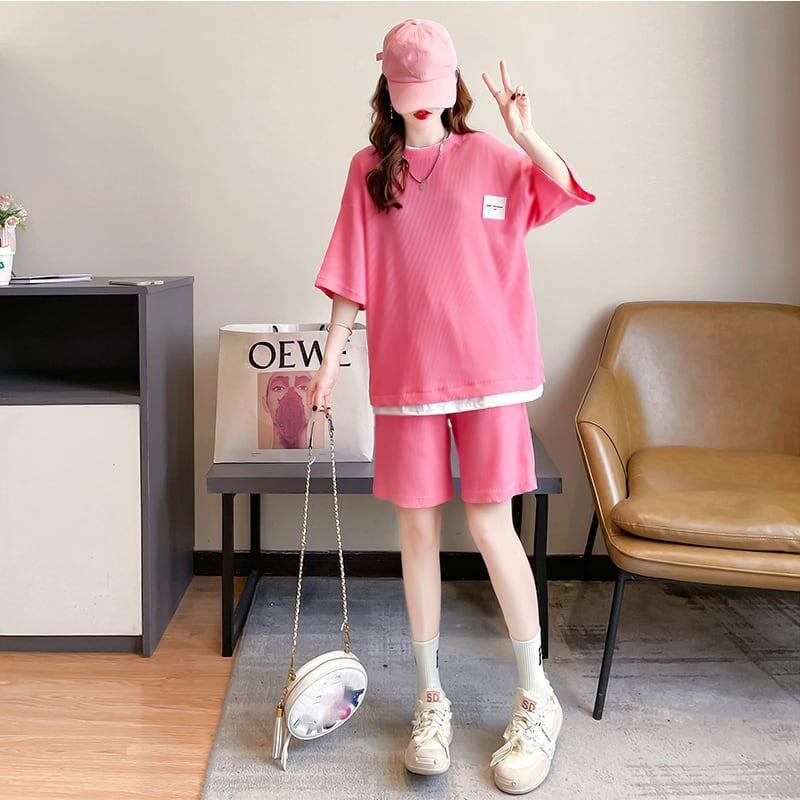 カジュアル 切り替え オシャレ度満点 Tシャツ＋ショートパンツ セットアップ＜S-3554＞