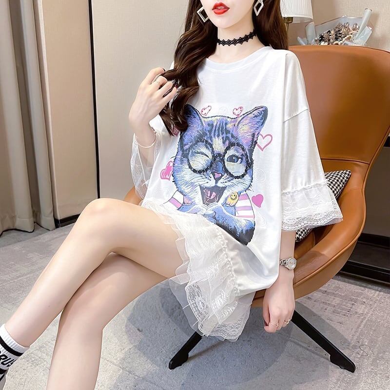 好感度満載 プリント 美感いっぱい Tシャツ カットソー ワンピース＜S-3428＞