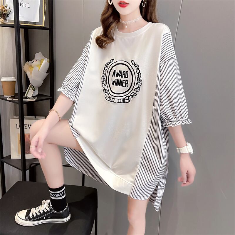 期間限定 ストライプ柄 新作 切り替え プリント 全3色 半袖Tシャツ カットソー ＜S-8685＞