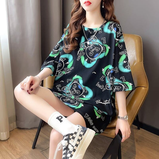 好感度満載 プリント 美感いっぱい Tシャツ カットソー ワンピース＜S-3501＞