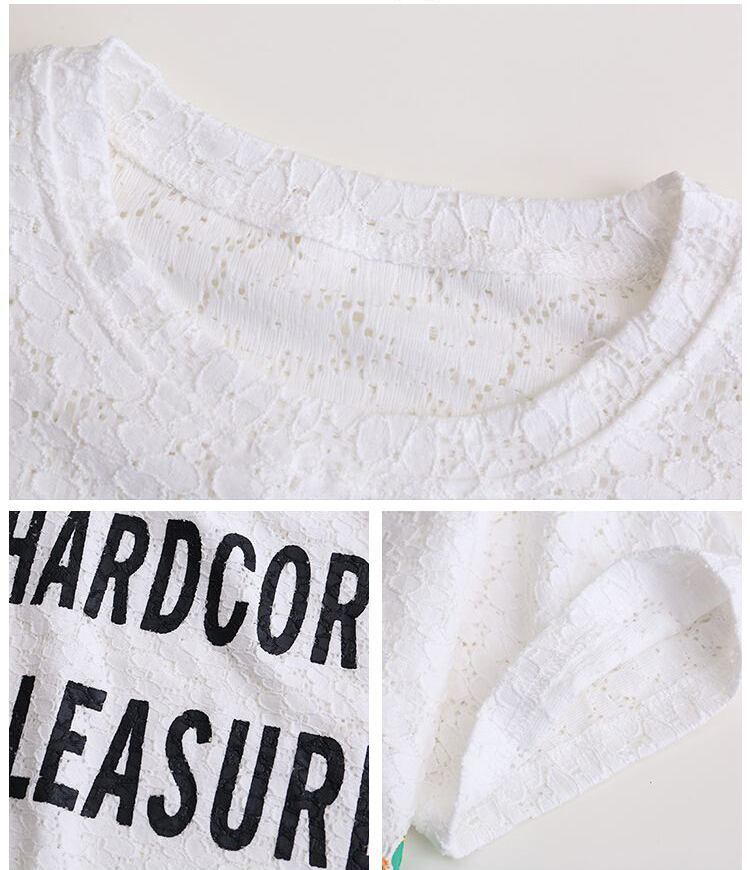 美人度アップ 透かし彫り レース ルーズ 半袖 Tシャツ ＜S-8671＞