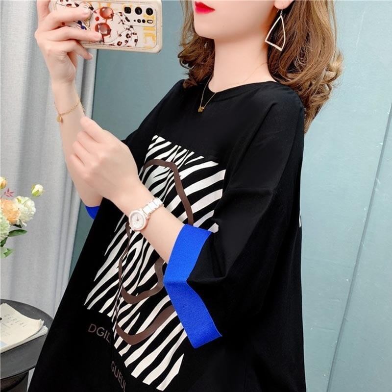 個性的なデザイン 切り替え 一目惚れ プリント Tシャツ カットソー＜S-3635＞