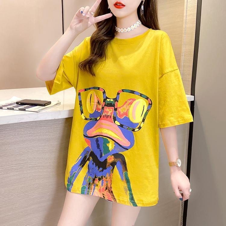 絶対流行 プリント ファッション ゆったり 全4色 半袖 Tシャツ＜S-11523＞