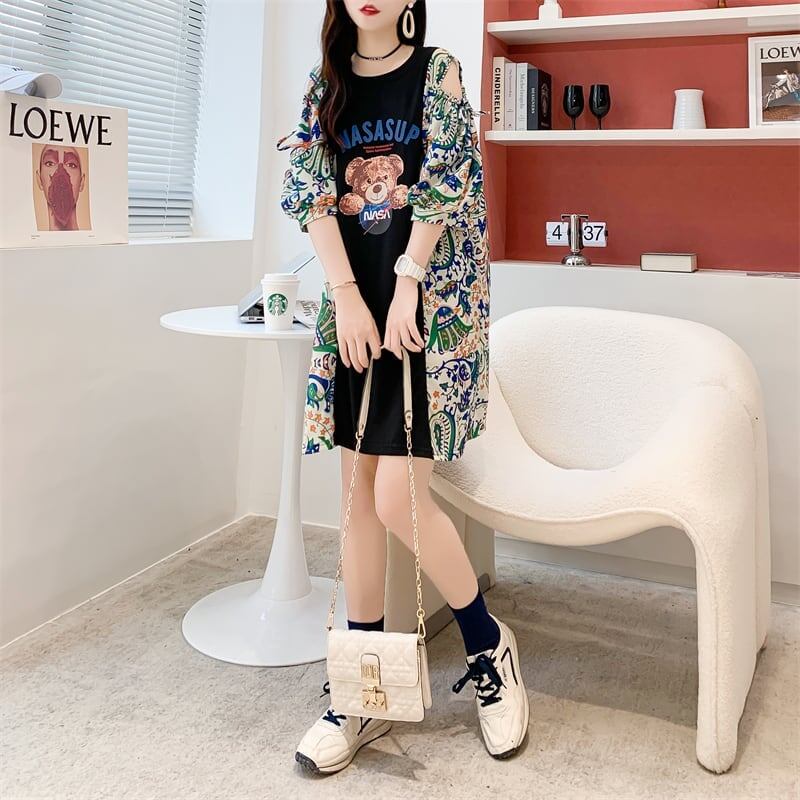 フライドストリート半袖トレンディな韓国風ラウンドネックTシャツ<S-2868>