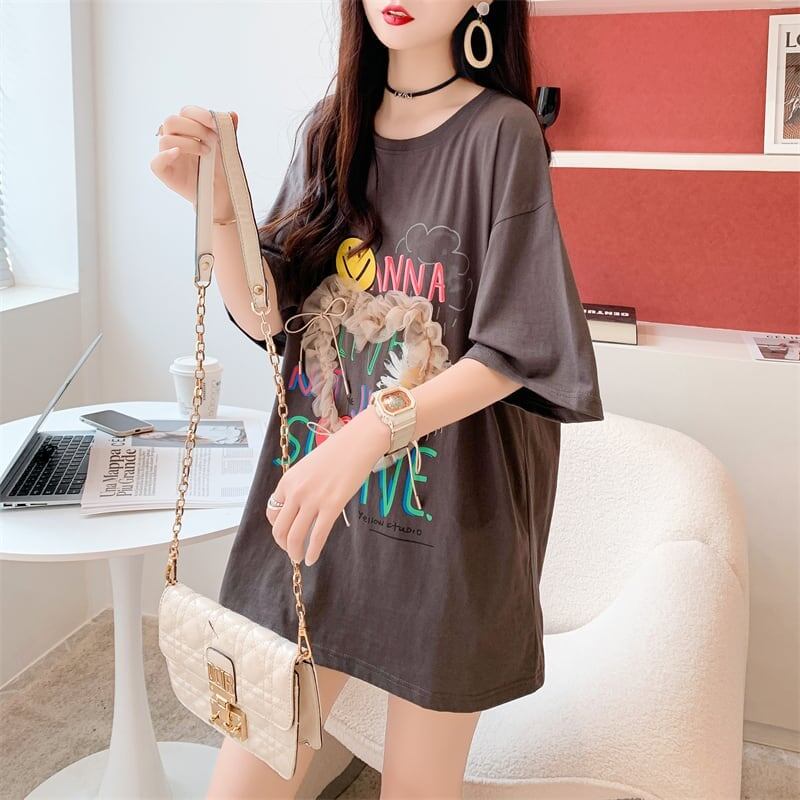 デザイン感 切り替え チャーミング プリント Tシャツ カットソー＜S-3529＞