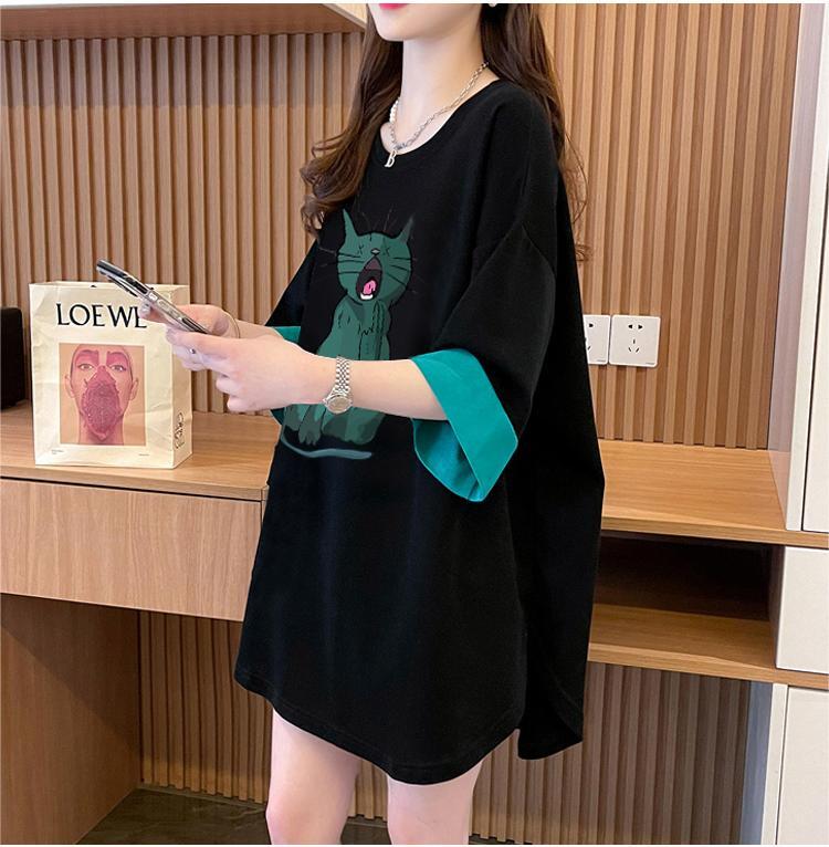 ユニークなデザイン気質のカラーブロック半袖Tシャツ<S-2900>