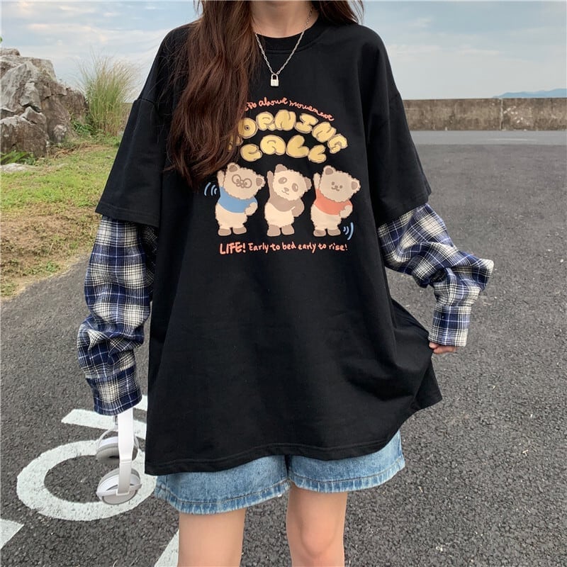 オシャレ度満点 ラウンドネック 個性的なデザイン カートゥーンプリント Tシャツ＜S-2257＞