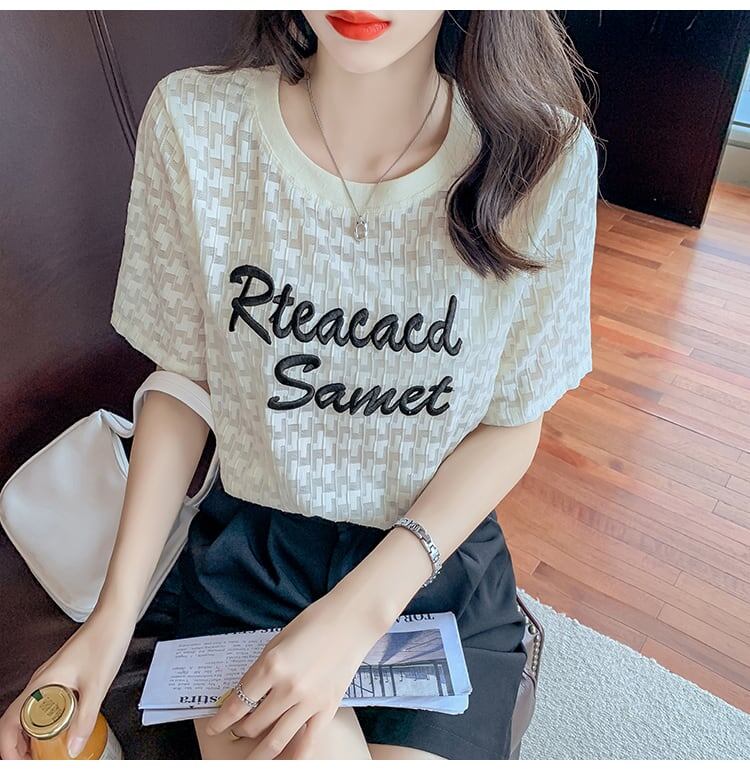 【半額！期間限定！！】大活躍 シフォン 定番シンプル 刺繍 全3色 Tシャツ カットソー ＜S-8601＞