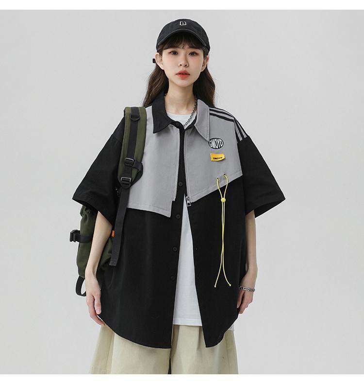 シンプルだけど一癖あるコーデ 切り替え レイヤード風 全2色 半袖Tシャツ<S-9046>