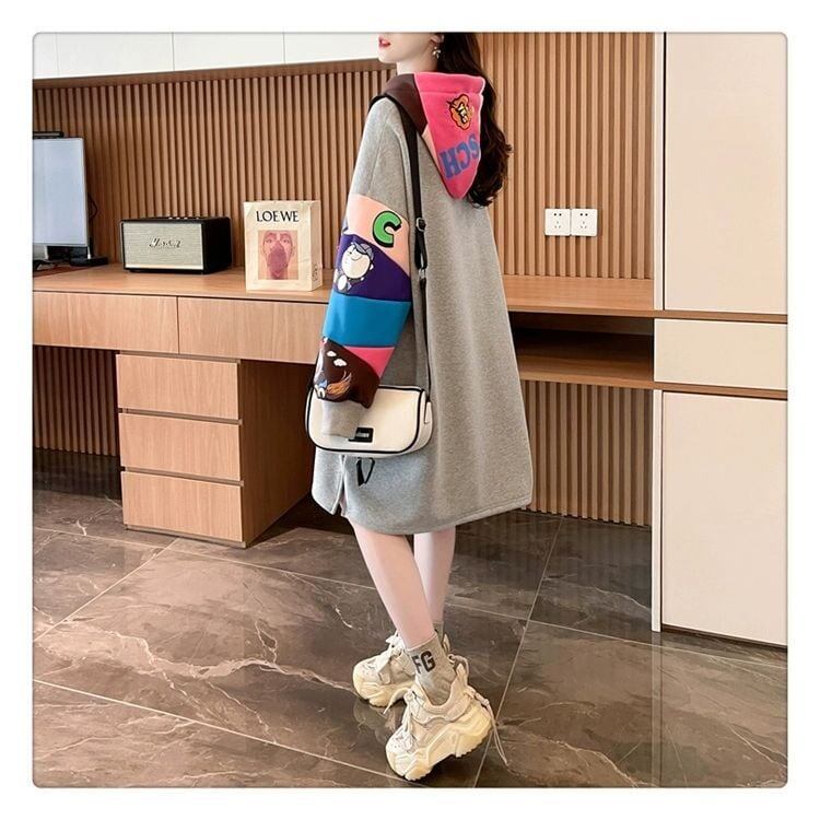 【裏起毛】超人気 個性派 ファッション ルーズ パーカー ワンピース<S-5708>