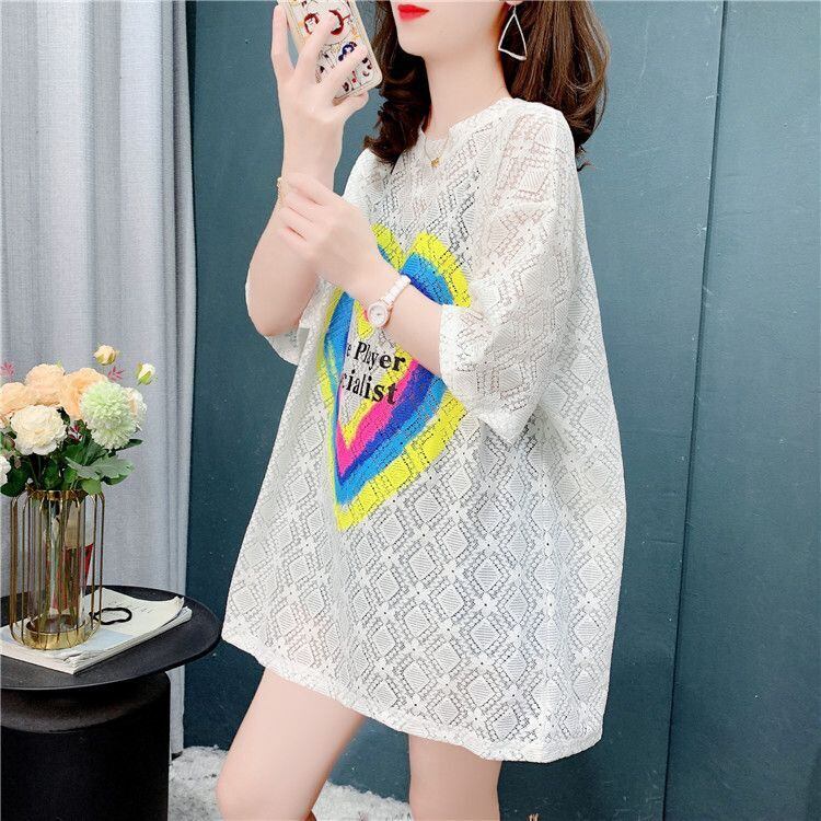 売り切れ必至 ゆったり キュート 透かし彫り半袖Tシャツ＜S-8134＞