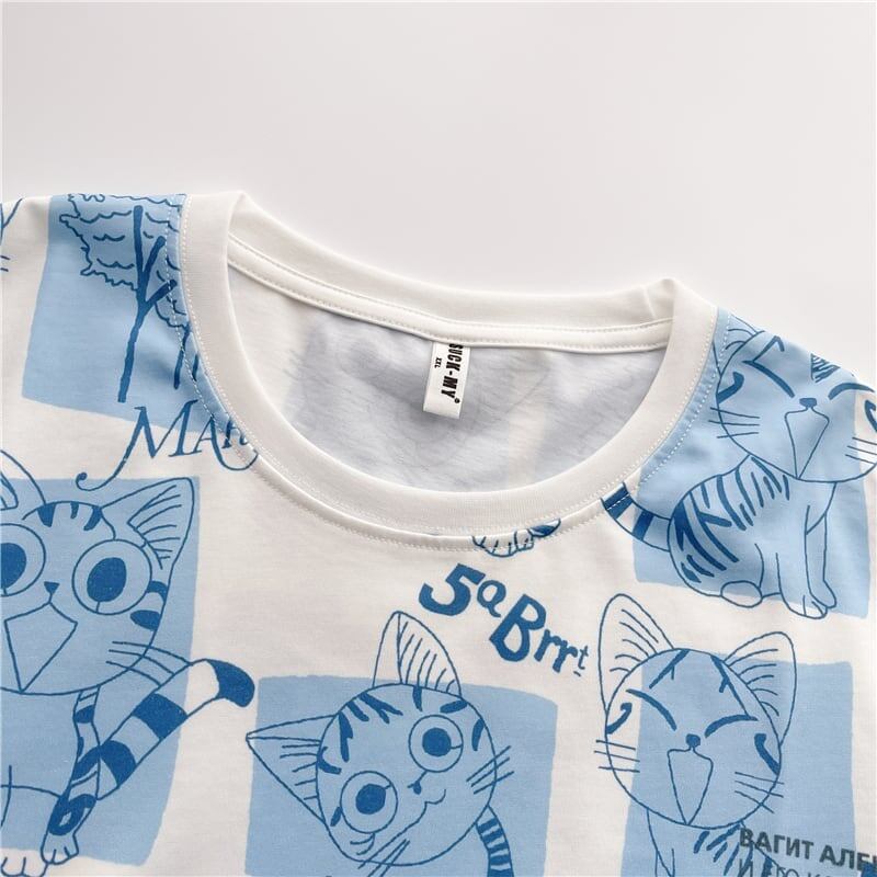 【半額！期間限定！！】大好評 プリント 猫柄 ロング Tシャツ 四色 ゆったりワンピース ＜S-4017＞