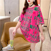 個性的なデザイン プリント お値段以上 Tシャツ カットソー ワンピース＜S-3302＞