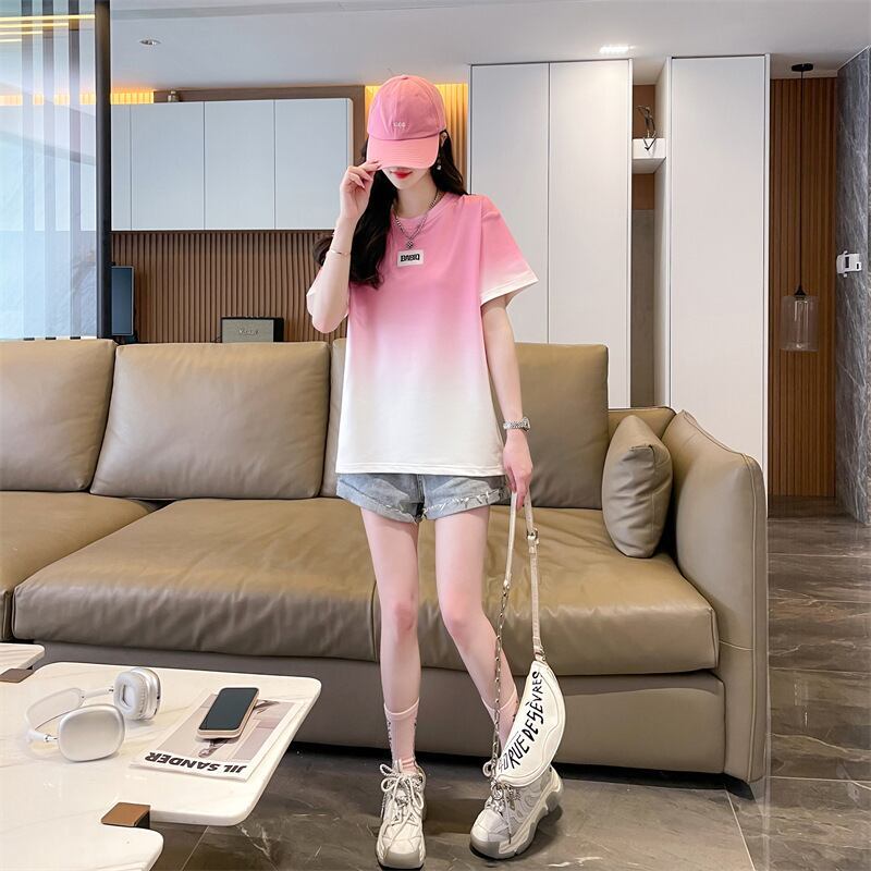 新商品 カジュアル グラデーション プリント 全3色 半袖Tシャツ<S-9214>