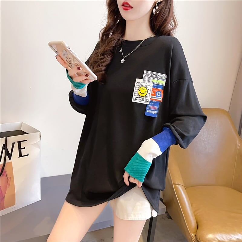 個性的なデザイン 切り替え 好感度満載 プリント Tシャツ カットソー＜S-3665＞