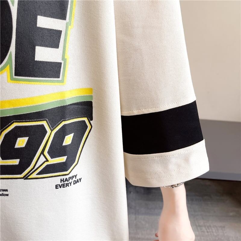 質感のいい ロング POLOネック プリントTシャツ ゆったり半袖 ＜S-2928＞