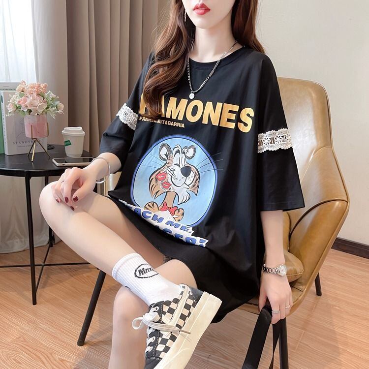 新商品 プリント ファッション ゆったり 全4色 半袖 Tシャツ＜S-11493＞