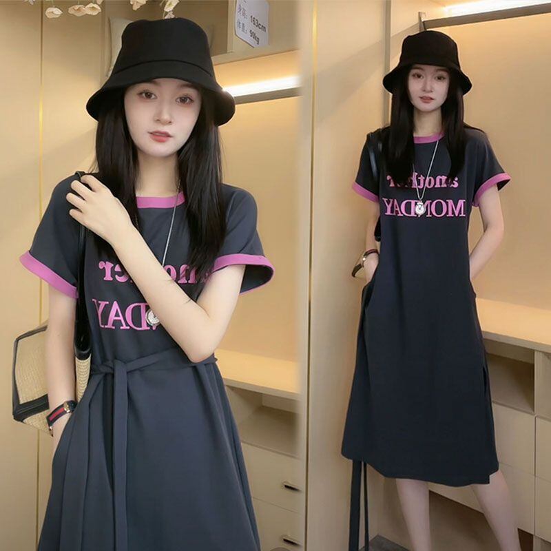 売り切れ必至 簡潔 上質 半袖Tシャツワンピース<S-8288>