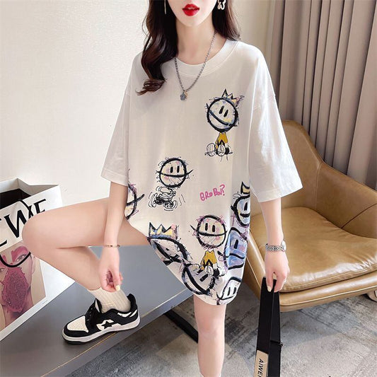 新商品 大人可愛い 大活躍 カジュアル キュートプリント 全2色 半袖Tシャツ＜S-8595＞