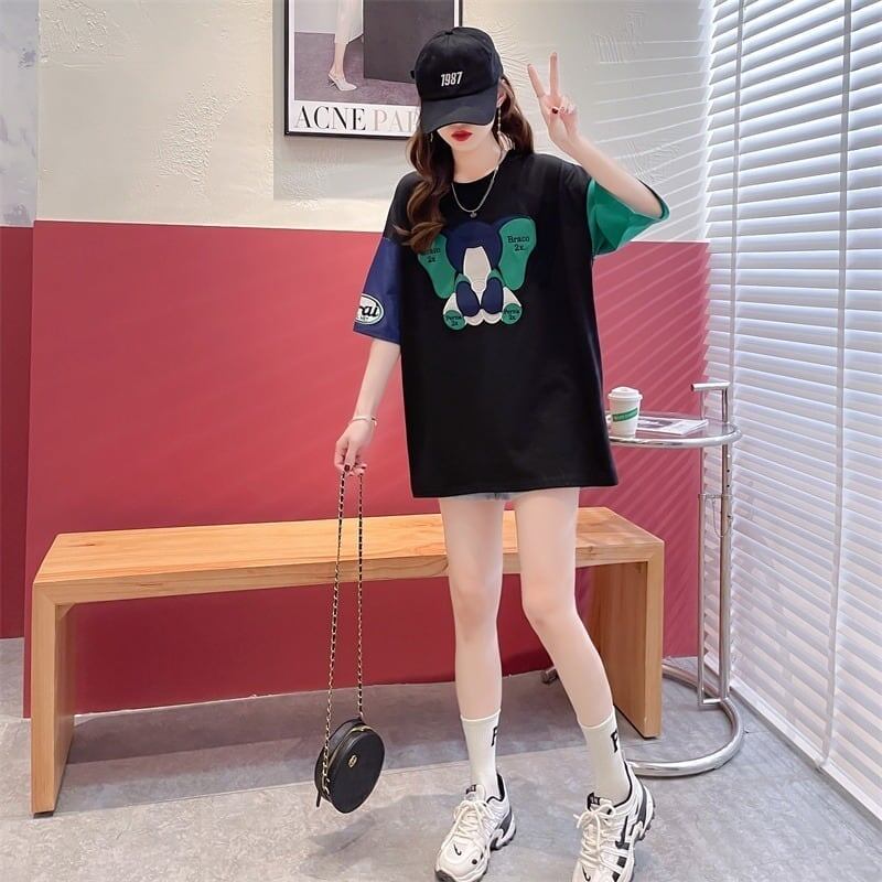気質漫画カラーマッチング偽ツーピース半袖Tシャツ<S-2997>
