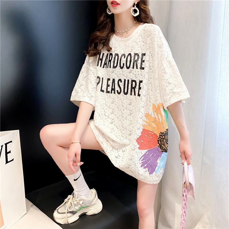 美人度アップ 透かし彫り レース ルーズ 半袖 Tシャツ ＜S-8671＞