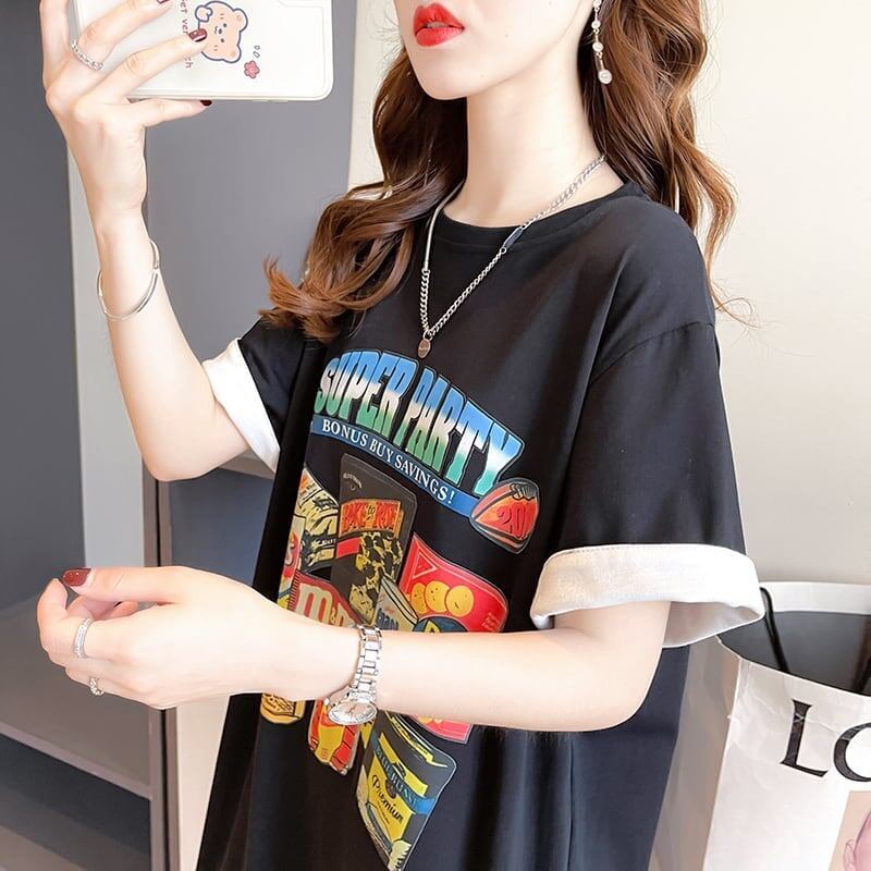 スタイリッシュ プリント 一目惚れ Tシャツ カットソー ワンピース＜S-3575＞
