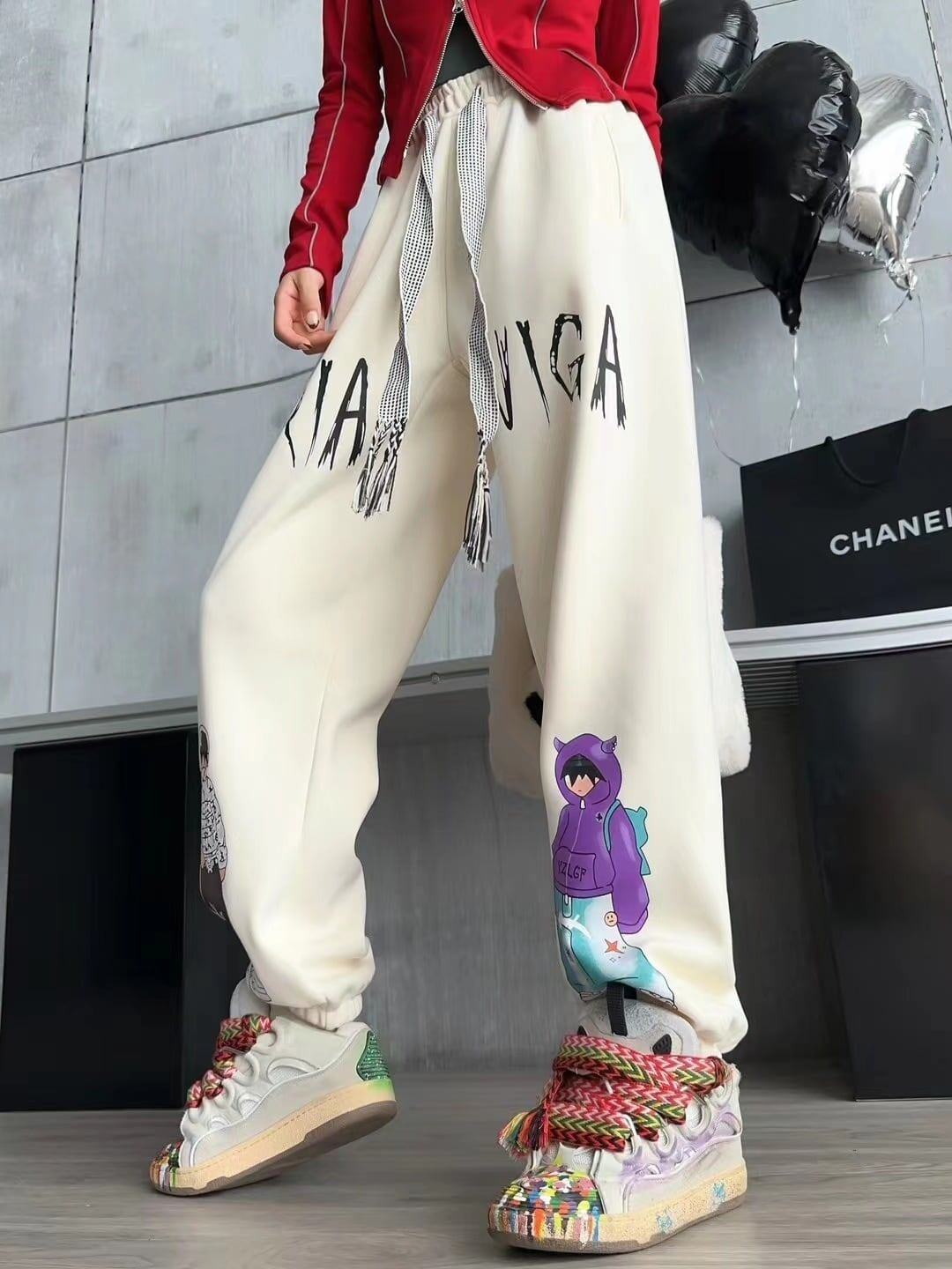 韓国系ビックロゴ裏起毛ジョガーパンツ2色あり