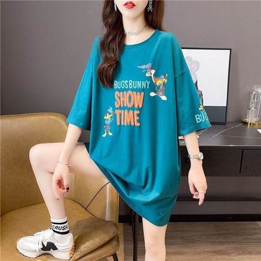 着?せ プリント アルファベット ロングTシャツ 四色 ゆったりワンピース ＜S-4018＞
