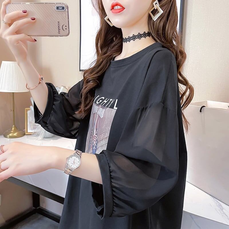 話題沸騰中 プリント 切り替え ストリート ゆったり 着せ トップス Tシャツ ＜S-2075＞