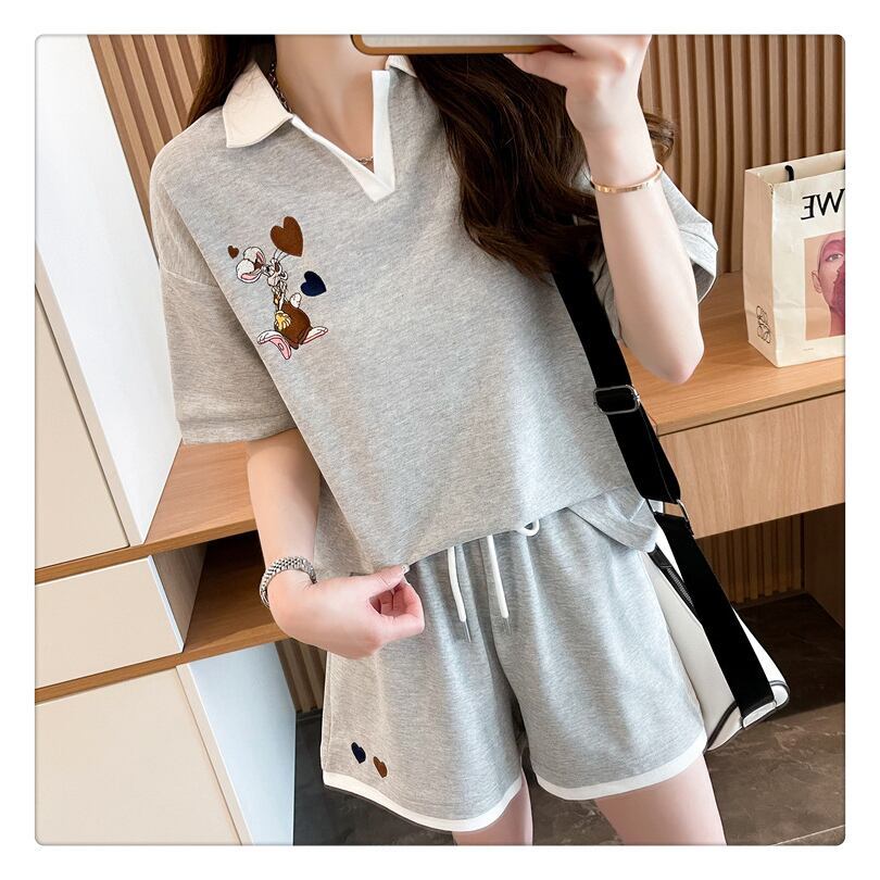 定番シンプル 切り替え カジュアル 半袖Ｔシャツⅹパンツセット全3色 <S-8267>