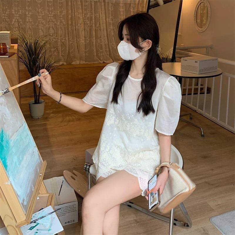 カジュアル 切り替え オシャレ度満点 ブラウス＋ショートパンツ セットアップ＜S-3233＞