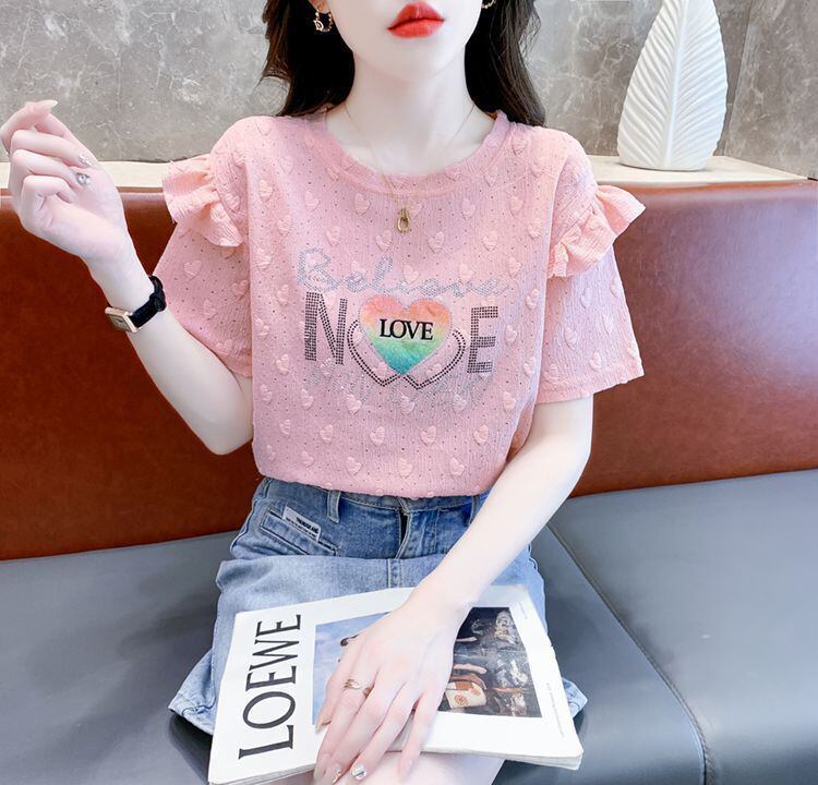 新商品 大人可愛い 話題沸騰中 ホットダイヤモンド 全3色 半袖Tシャツ<S-8868>